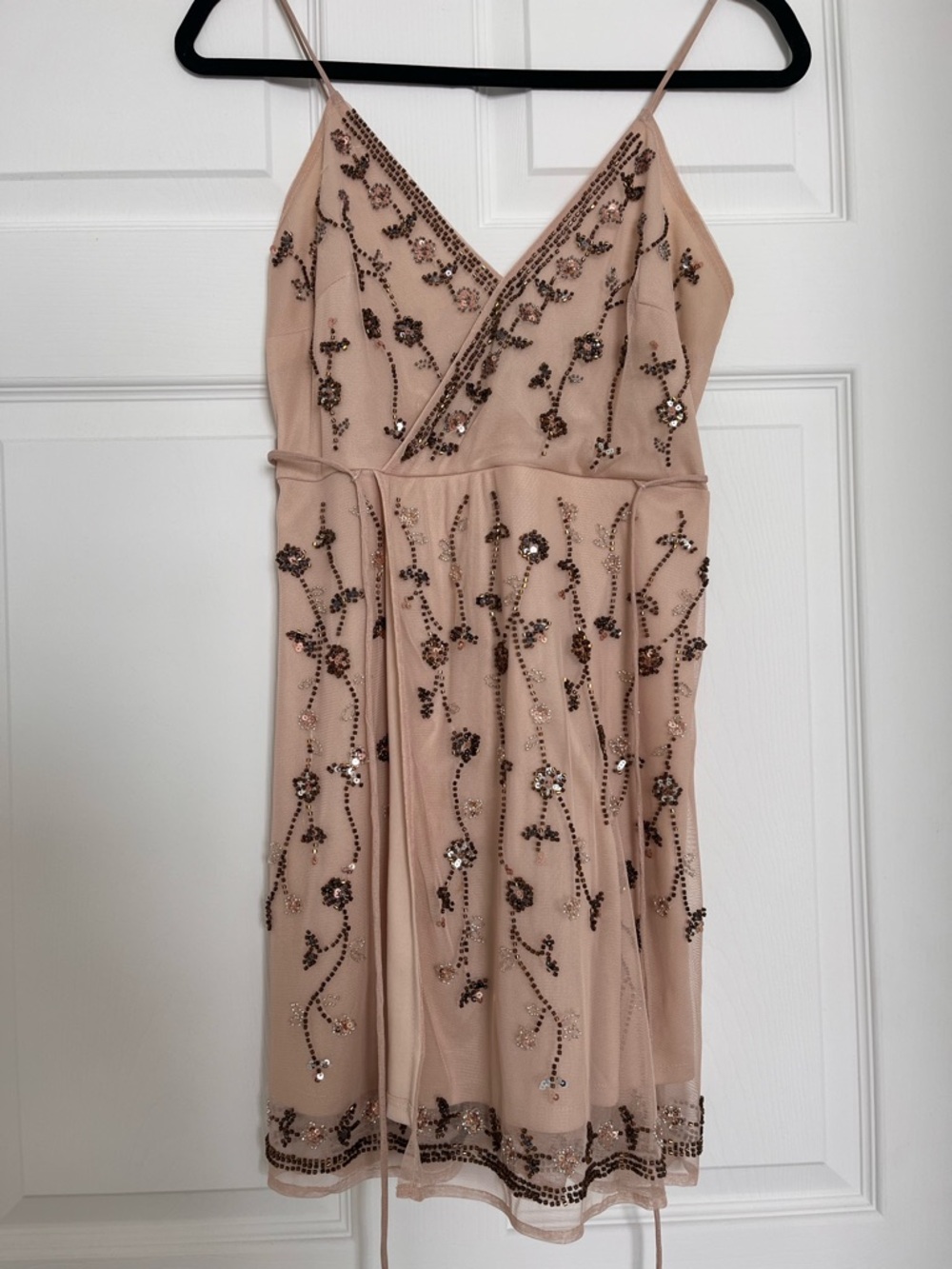 Altar'd State Nude Beaded Spaghetti Strap Mini Dress